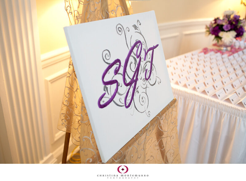 Purple and Gray Painted Canvas Wedding Monogram Edgeworth Club Sewickley