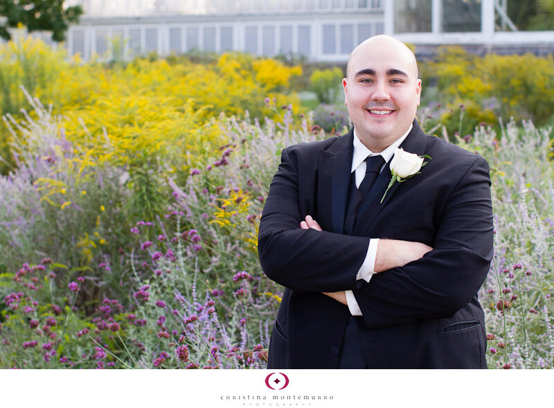 Phipps Conservatory Pittsburgh Wedding Groom Portrait White Boutonniere