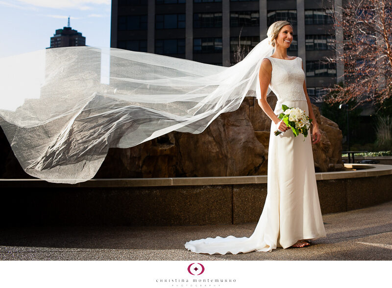 Laura Andrew Chatham Center Bride white and green bouquet long veil Pittsburgh Wedding Photography