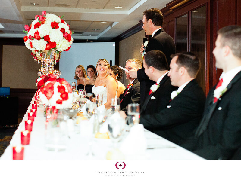 Black White Red Wedding Details - Red Votive Candle Holders, Tall White Hydrangea Centerpiece, Sheraton Station Square Pittsburgh