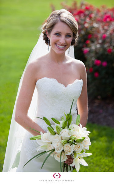 Bridal Portrait white rose bouquet with green lilies