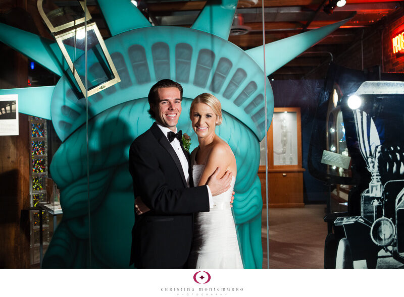 Kim Matt Heinz History Center Pittsburgh Wedding-portrait with Statue of Liberty