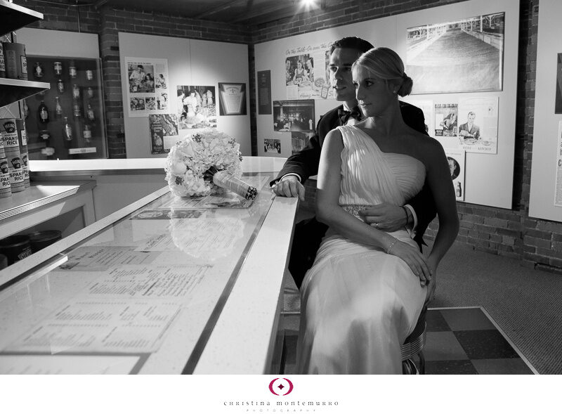 Kim Matt Heinz History Center Pittsburgh Wedding-bride and groom portrait in Heinz diner exhibit