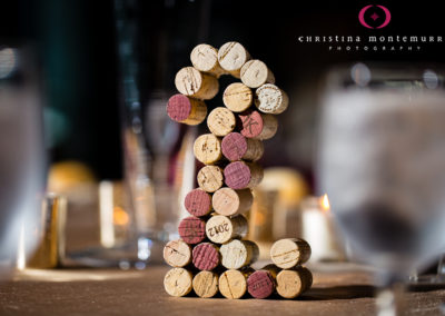 Wedding reception table numbers made from corks!