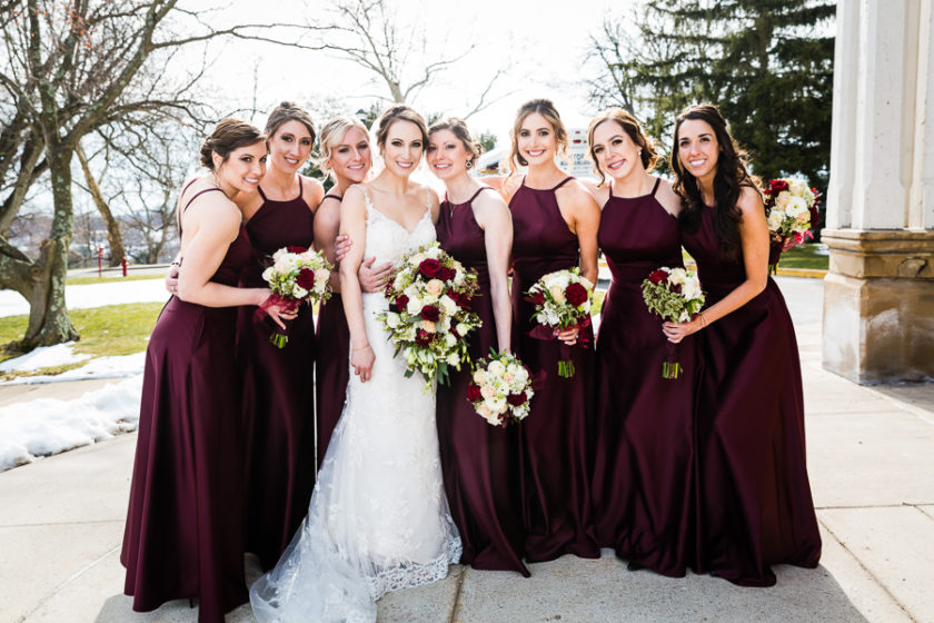 Bride and Bridesmaids at March Seton Hill University Wedding